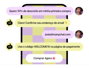 Simulação de um atendimento do chatbot da ManyChat